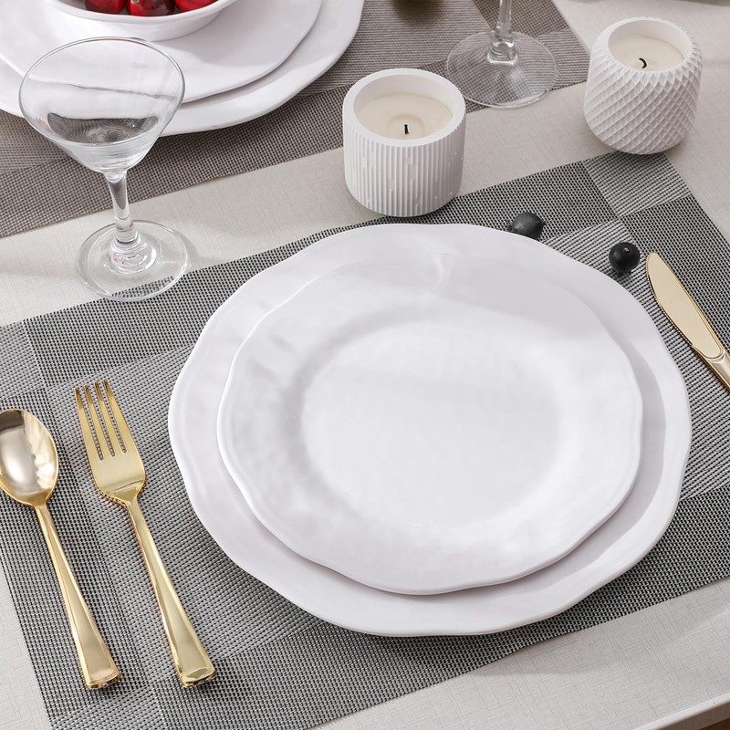 ZAROCRUS White Melamine Dinnerware Set, 18 Pcs Lightweight and Unbreakable