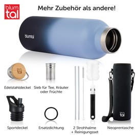 Blumtal Thermos Flask 1 L – Double-Walled Stainless Steel Drinking Bottle 1 L – Insulated Flask 1 L BPA Free – Stainless Steel Drinking Bottle 1 L – Thermal Water Bottle 1 L – Thermos 1 L – Grey