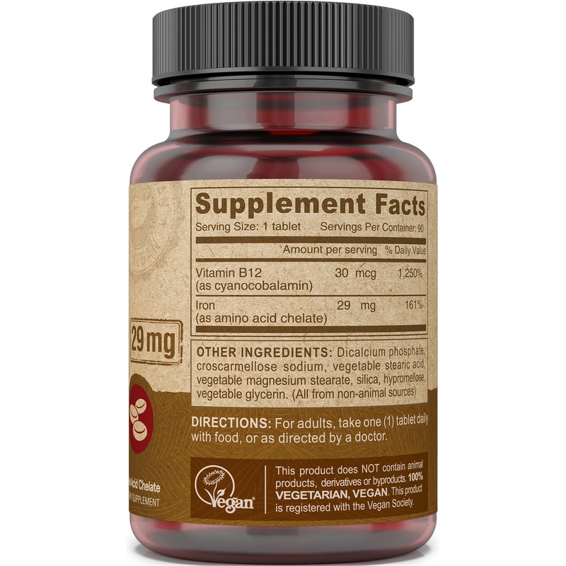 Deva Nutrition Vegan Chelated Iron 29 mg Fortified with B-12