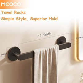 MCOCO Towel Rack for Bathroom Wall Mounted Adhesive Holder No Drill 11.8 inch Multi Use Space Saving Hanger for Towels Pot Lids Shoes 4 Layer Shield Rustproof Home Decor Sleek Grey