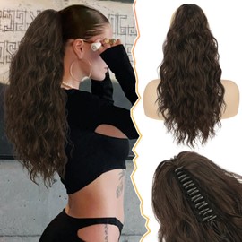 BARSDAR Claw Clip Ponytail Extension, 45 cm Long Curly Wavy Clip in Ponytail Hair Extensions, Natural Synthetic Hairpieces, Ponytail Extension for Women