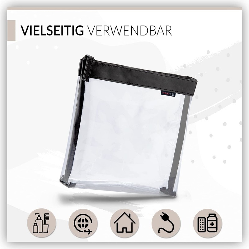 nex|trip Set of 2 Transparent Toiletry Bags for Liquids, Hand