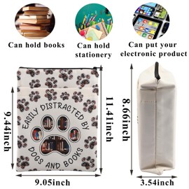 PLITI Book Lover Book Sleeve Dog Lover Gift Easily Distracted by Dogs and Books Book Protector for Animal Lover (Distracted Dogs Books BSCA)