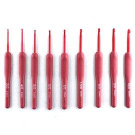 YUYUDEHM 9PCS Red Crochet Hooks Ergonomic Soft Grip Crochet Hook Set, 2.0-6.0mm Crochet Kit