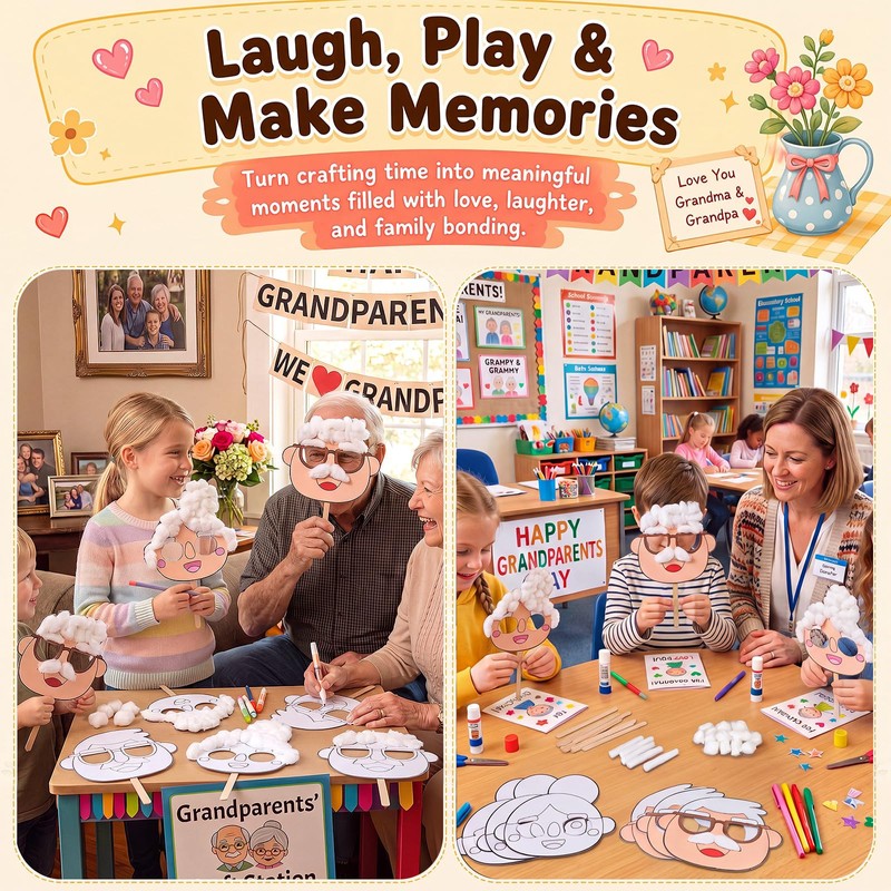 Hollowfly 30 Sets Grandparents Day Craft Mask DIY Art and