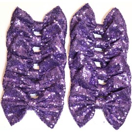 CLGIFT Set of 12 Sequin Bows 5 Inches Large Glitter Bows Wholesale Bows, DIY Fabric Hair Bows - No Clips (Light Purple)