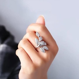 Leaf Ring for Women Leaf Decorated Zirconia pop Fashion Ring Leaf Ring Women Index Finger Exaggerated Finger Ring Flower Ring Statement Ring Eternity Engagement Wedding Ring（7）