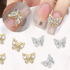 10Pcs Shiny Alloy Butterfly Nail Charms with Diamonds Metal Luxury Butterfly Nail Gems Shiny Nail Rhinestones Gold Silver Nail Charm Nail Jewelry for Women Girls DIY Acrylic Nail Manicure Decorations