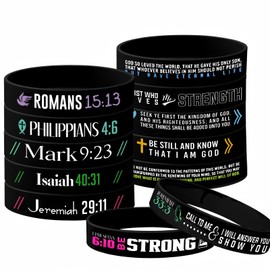 OOHGLITZ Bible Verse Bracelets – 12-Pack Jesus Scripture Christian Rubber Bracelets, Christian Gifts for Men & Women – Recessed Ink-Engraved Design, Classic Black