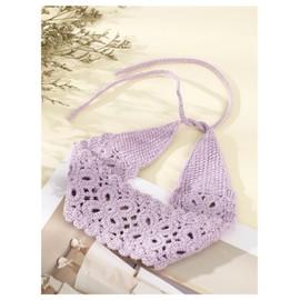 OYOANGLE Women's Boho Crochet Knit Hair Band Vintage Head Wrap Hair Bandanas Head Kerchief Purple One-Size