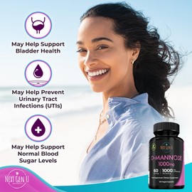 D Mannose - 1000 mg - Health Food Supplement - 120 Vegan Caplets - Helps Support a Healthy Urinary Tract & Bladder - by NextGenU