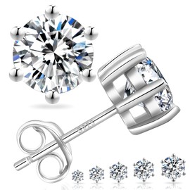 KRKC&CO Moissanite Studs Earrings, Sparkly Lab Created Diamond Earrings, S925 Sterling Silver, 0.6/1/1.2/1.6/2/3CT, D Color, VVS1, Vermeil 14K White Gold Jewelry Gifts for Women