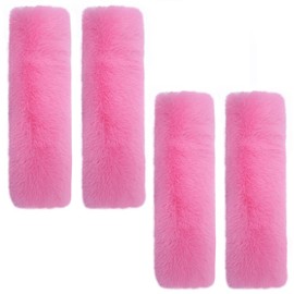 4Pcs Soft Plush Rabbit Fur Car Seat Belt Pads Fluffy Shoulder Strap Cover Seatbelt Protector Neck Cushion Protector Car Accessories for Adults Kids(Pink)