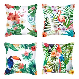Home Decorative Throw Pillow Covers - Set of 4 Soft Tropical Leaf Cushion Covers for Sofa Living Room Indoors Outdoors Modern Style 18x18 Inch