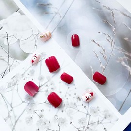 Resweky Pack of 24 Christmas Snowman Short Oval Fake Nails Red Star French Fake Nails Print on Nails Full Cover Fake Nail for Women and Girls