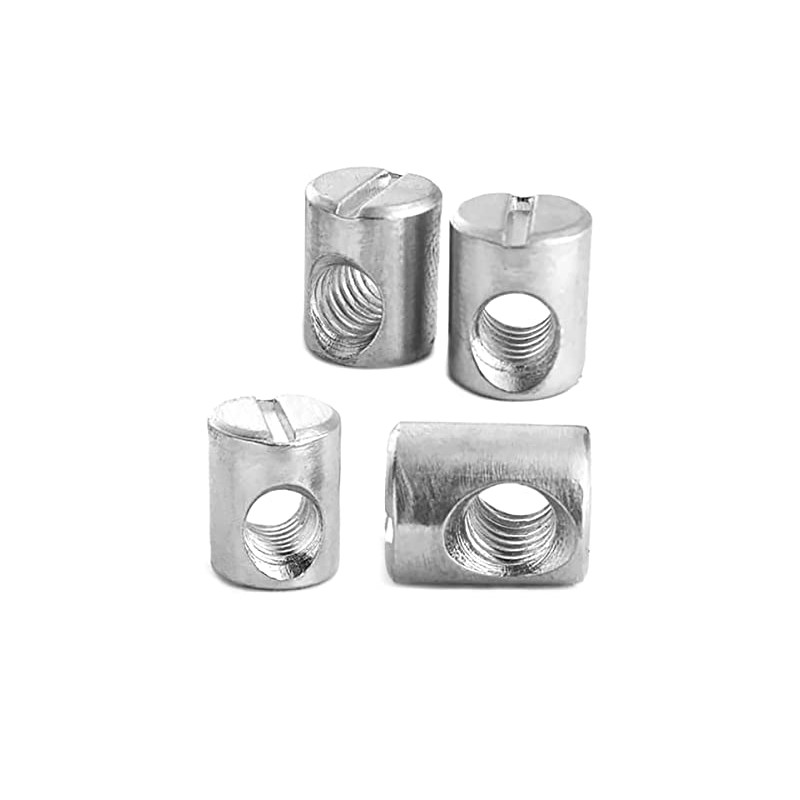 M6 x 16mm Silver Asymmetric Furniture Barrel Nut Zinc Plated