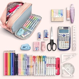 Lonely Oak Large Pencil Case, Extra Big Capacity Aesthetic Pencil Pouch Bag with Smooth Zipper, Cute Pen Case Box with Handle for Kids & Adult(Pink)