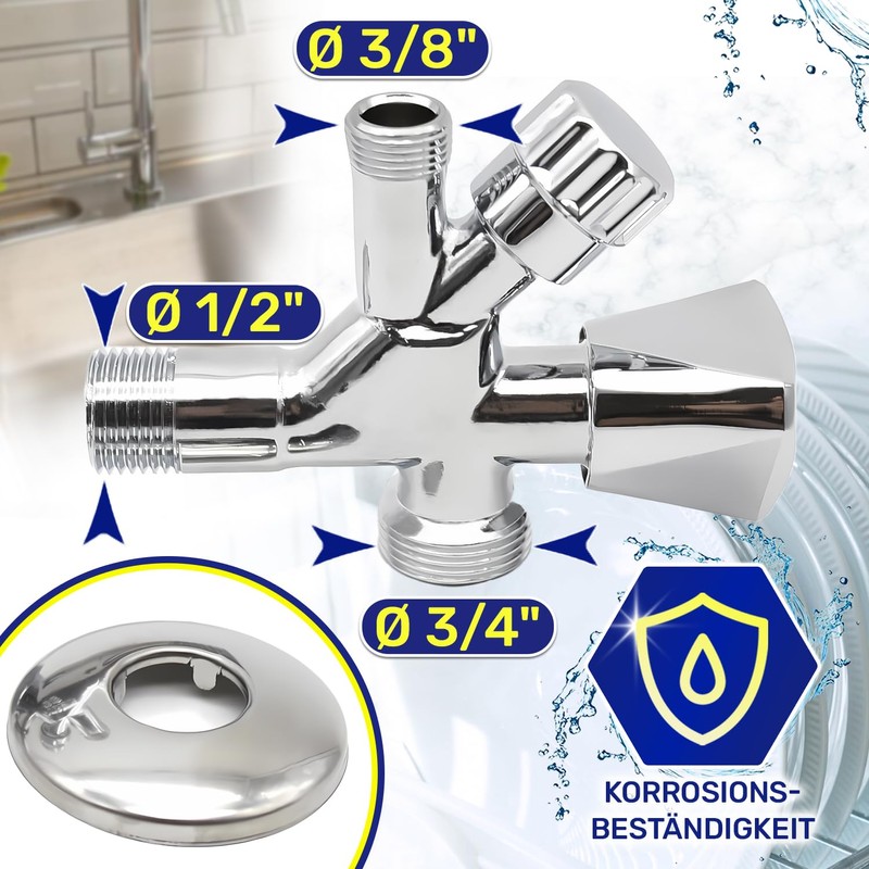 Combination Angle Valve 1/2 Inch x 3/4 Inch x 3/8