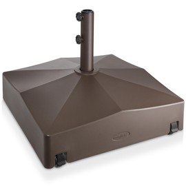 Casafield 131lb Capacity Fillable Mobile Umbrella Base, Heavy Duty Parasol Stand with 4 Wheels for Outdoor, Patio, Lawn, Deck, Poolside - Brown