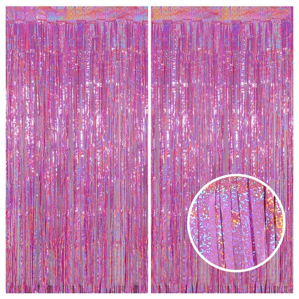 Pink Foil Curtains Photo Backdrop Birthday Decorations, Melsan 3.2x8 ft