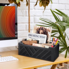 MINCORD Mail Organizer Mail Holder Countertop with 2 Slots, Wood Mail Basket for Wall Table Desk, Envelope Bill Holder for Home Office Decor (Black-2)