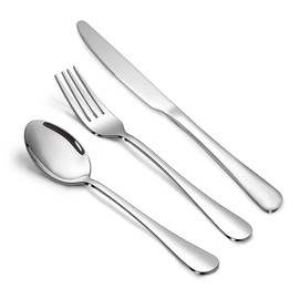 Silverware Set,SANTUO Stainless Steel Knives Spoon Forks Set for Home, Kitchen and Restaurant, Mirror Polished& Dishwasher Safe (18pcs Silverware set)