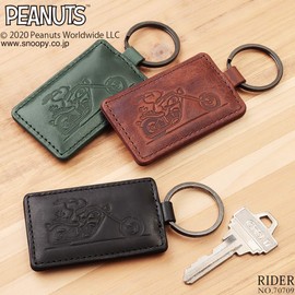 Peanuts 70709 Keychain, Men's, Women's, Genuine Leather, Keyring, "RIDER" Series, (Black), Black