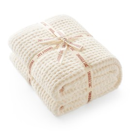 Snuggle Sac Ultra Soft Waffle Throw Blanket for Couch Bed Sofa 50x60 inches, Reversible Cream Blanket Microfiber Fluffy Fuzzy Cozy Knit Throws for Women Mothers Birthday Gifts