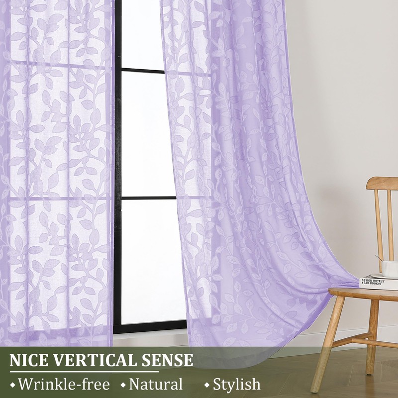 OVZME Lavender Sheer Curtains 96 inches Long 2 Panels for