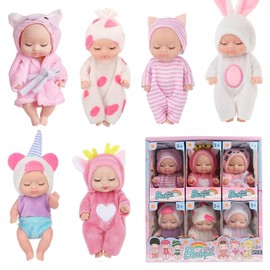 JOAASU Baby Doll, Pack of 6 Mini Baby Dolls, Small Doll, Mini Baby Born, Newborn Reborn Baby, Doll and Clothes Set, Mini Reborn Dolls, Baby Mini Dolls, for Girls from 3 Years, Toy Gift