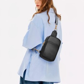 MoKo Vegan Leather Sling Bag - Small Trendy Casual Adjustable Detachable Shoulder Strap Crossbody Bags for Women and Men Daily Hiking Travel, Black