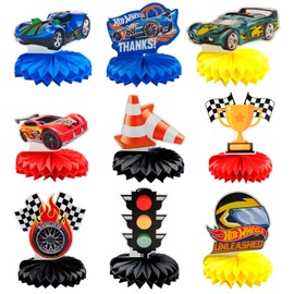 HVIHWI Pack of 9 Car Birthday Decoration, Car Party Honeycomb Ball Decorations, Centrepieces Honeycomb Car Themed Party Decorations for Party, Baby Shower