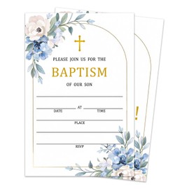 Jdgbo Baptism Invitation, Baptism Cards for Boys Girls, 25 Invitation Cards With Envelopes, Baby Christening Naming Ceremony Party Invitations Religious Celebration Invite Card Set -001