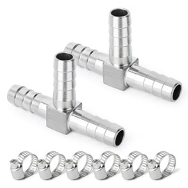 ERGAOBOY 2 Pcs 14 mm Stainless Steel Hose Nozzle Tee, 3-Way T-Shape SUS 304 Hose Fittings with 6-Piece Clamps