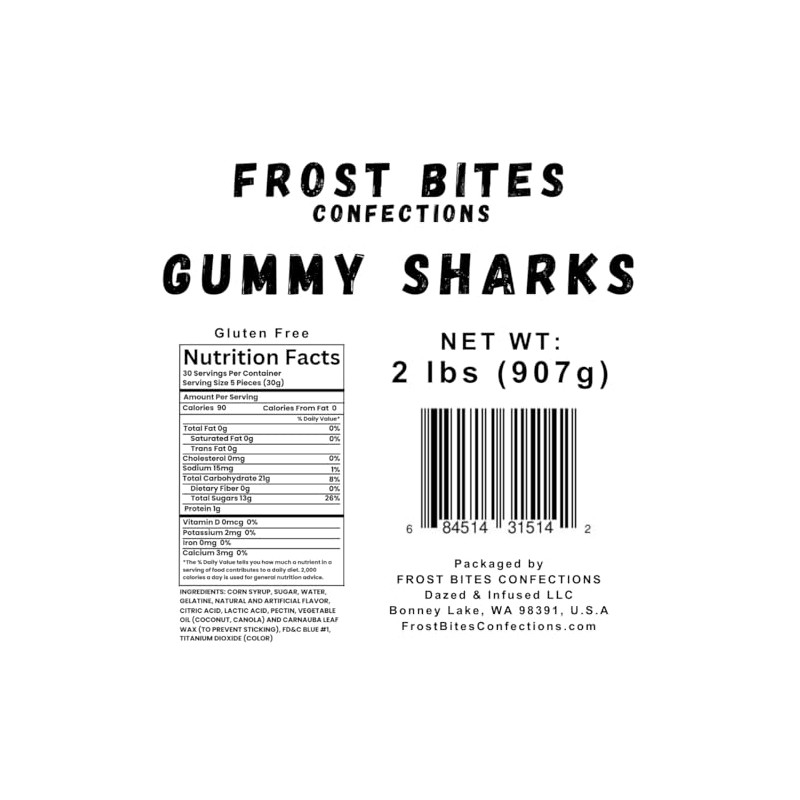 Sour Sharks Gummy Candy, Blue Raspberry, Bulk, 2 Pounds