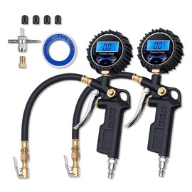 Digital Tire Pressure Gauge with Inflator - 250 PSI Heavy Duty Tire Inflator with Gauge & Quick Connect Coupler - Car Tire Air Chuck and Compressor Accessories - 0.1 Display Resolution (2 Pack)