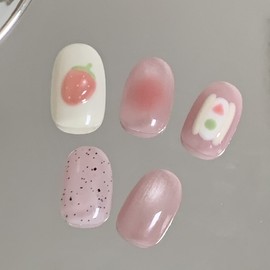 [Handmade Nail Tips] StrawberrySandwich Nail Tips - Almond / [수제네일팁] 딸기샌디치 네일팁 - 아몬드