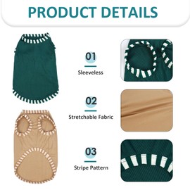 Katzinst 2 Pack Dog Shirt,Green Khaki Sweatshirt, Elastic Dog Shirts for Medium Dogs, Basic T-Shirt All seasons, Sleeveless Shirt Striped sleeves Dog Costumes, Schnauzer Bichon M