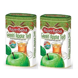 Hazer Baba Turkish Green Apple Tea Instant Powder Drink, Fruity Refreshing Taste, Vegan, Halal, Caffeine-Free, Loose Alternative for Tea Bags, Quick Hot or Iced 8.8 oz 2 Pack, Tin Box