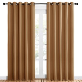 NICETOWN Blackout Draperies Curtains for Kids Room, Window Treatment Thermal Insulated Solid Grommet Blackout Drape Panels for Bedroom (Gold Brown, Set of 2, 60 by 84 inches)