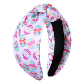 vokone Hairband - Happy Easter Eggs Bunny Knotted Headband Wide Hairband Spring Costume Headwear Hair Accessories (Easter Eggs, Red, Women, 1 Count)