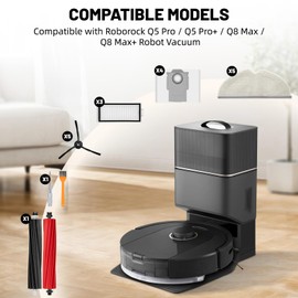 20 Pack Accessories Compatible with ROBOROCK Q5 Pro/Q5 Pro+,Q8 Max/Q8 Max+ Vacuum Robot,Parts Include:1 Dual Roller Brush,5 Side Brush,3 HEPA Filter,5 Mop Cloth,4 Dust Bag,1 Cleaning Tool&1 Screwdrive