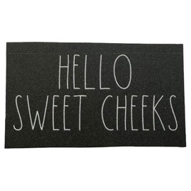 Melody Jane Dolls House Bath Mat Hello Sweet Cheeks Black White Bathroom Rug Printed Card