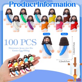 Bememo 100 Pcs Jesus Toys Little Jesus Figurine Miniature Jesus Doll Tiny Jesus Figurine to Hide and Seek Classic Religious Gifts for Easter Egg Stuffers(Dazzling Colors)