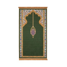Muslim Prayer Rug | 25'' x 45'' Turkish Velvet Islamic Praying Mat for Men, Women, Kids | Patterned Janamaz Carpet Ramadan Sajadah Islam Namaz Rugs (Khaki)