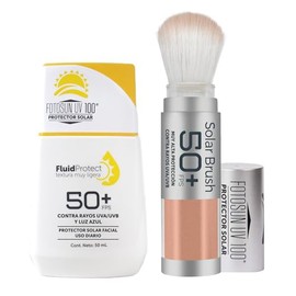 FOTOSUN UV 100 Fluid Protect FPS 50+ Protector Solar Facial con Luz Azul, UVA/UVB, Rápida Absorción, Alta Protección, Resistente al Agua, Uso Diario (KIT: Fluid + Solar Brush)