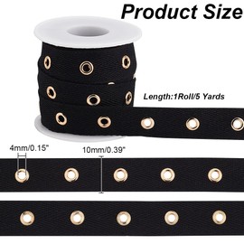 arricraft 5 Yards(4.5m) Grommet Eyelet Tape, 10mm Wide Black Flat Polyester Eyelets Tape Golden Brass Ring Ribbon Strip Metal Wire Twist Ties Eyelet Trim for Corset Garment DIY Sewing