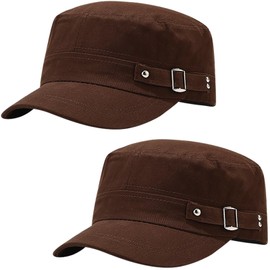 Malaxlx 2 Pcs Brown Cadet Army Cap Military Hat for Men Women Combat Cap Breathable Baseball Cap Adjustable Flat Top Cap