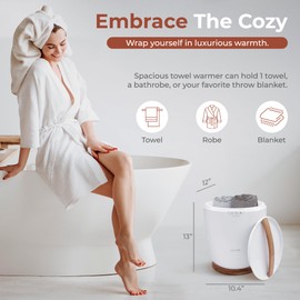 SereneLife Counter Towel Warmer Bucket - with Customized Fragrance for Spa and Bathroom, Luxury Towel Heater, Auto Shut Off, Fits 1 Large Towel, Blanket, Bathrobe, PJs (Natural)