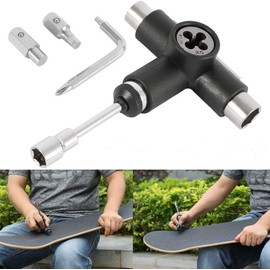 readygohigh Skateboard Tools 4pcs Skateboard Tools Skateboard Tools Maintenance Adjustment T Tool Board Axle Nut T Wrench Hardware Bolt Driver Canadian Maple Deck Complete Set Black